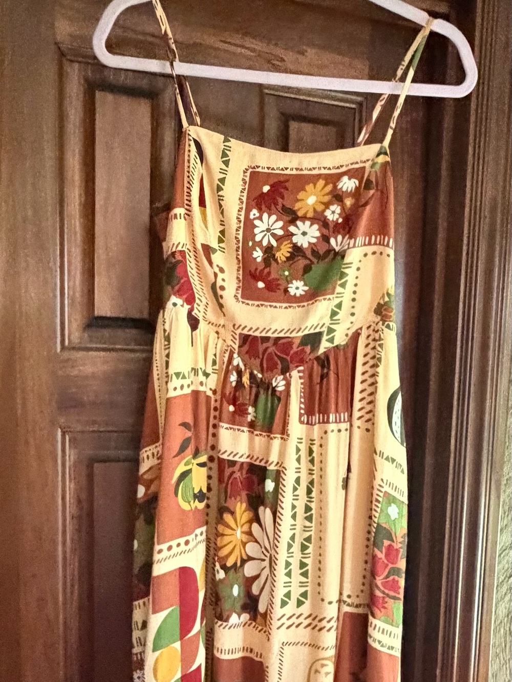 Bohemian Patchwork Maxi Dress in Mustard and Brown